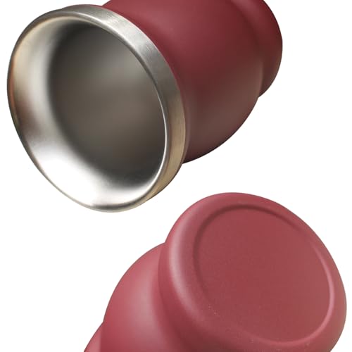 Beruth Bombilla Yerba Mate Gourd, 8oz Stainless Steel Tea Cup Set with a Multifunctional Lid, Two Straws and Cleaning Brushes, Double Walled Coffee Mug Heat Insulation Anti Scalding (Burgundy) - color: Burgundy