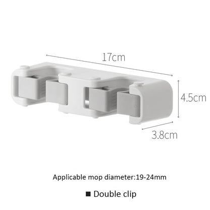 Broom Holder Wall Mount Self Adhesive, No-Drill Mop Grip Double Clip - size: 1 Double clip