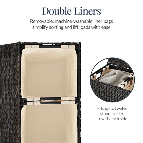 Best Choice Products Large Laundry Hamper with Lid, Natural Handwoven Hyacinth Laundry Basket, W/Removeable & Washable Liner Bag, Portable, Handles, 30 Gallon (114 liters) - Black - color: Black, size: Large, 114L