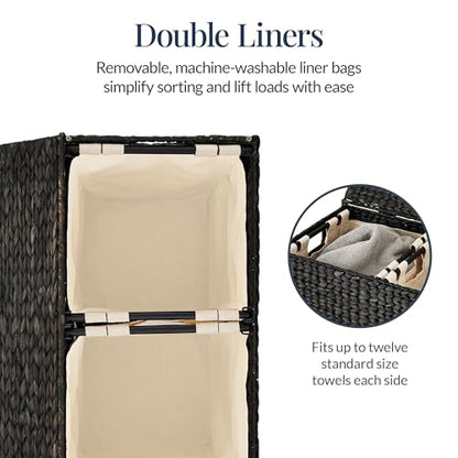 Best Choice Products Large Laundry Hamper with Lid, Natural Handwoven Hyacinth Laundry Basket, W/Removeable & Washable Liner Bag, Portable, Handles, 30 Gallon (114 liters) - Black - color: Black, size: Large, 114L