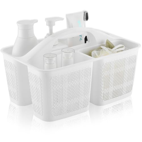 NINU Plastic White Shower Caddy Basket, Divided Cleaning Portable Shower Basket with Handle Compartments Storage Organizer for Bathroom, College, Kitchen, Dorm Room Essentials