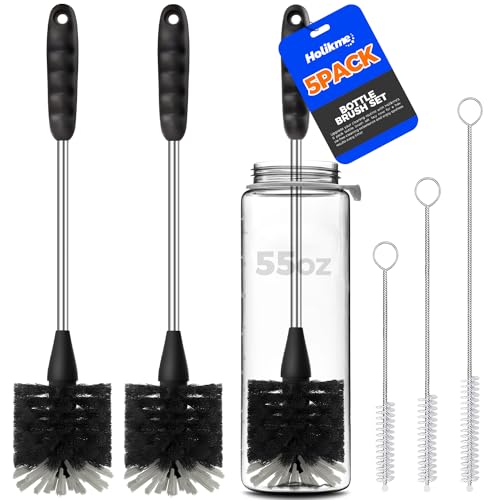 Holikme 5 Pack Bottle Brush 14" Stainless Steel Straw Cleaner Brush,Black - color: Black, size: 5Pack