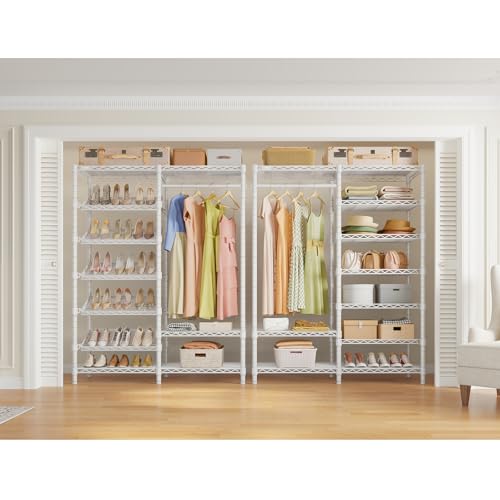 VIPEK S20 7-Tiers Shoe Rack with Hanging Rod, Metal Closet Organizer, White - color: White, size: S20