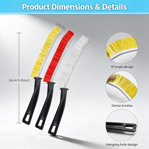 6 Pack Hard Bristle Crevice Cleaning Brush Set, Narrow Spaces Deep Reach Gap Scrub Tool with Long Handle for Household Use Kitchen Bathroom Sink Track, Mixing Colors - color: Yellow + Red + Green + Blue + Black + White