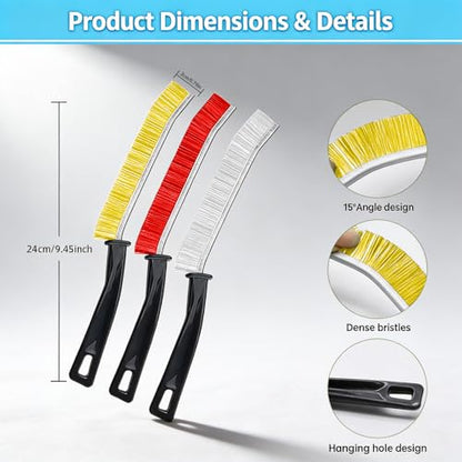 6 Pack Hard Bristle Crevice Cleaning Brush Set, Narrow Spaces Deep Reach Gap Scrub Tool with Long Handle for Household Use Kitchen Bathroom Sink Track, Mixing Colors - color: Yellow + Red + Green + Blue + Black + White