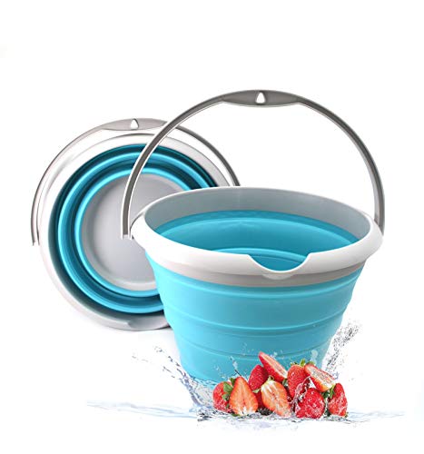 SAMMART 10L (2.64Gallon) Collapsible Fishing Bucket - Foldable Round Tub - Portable Plastic Water Pail - Space Saving Outdoor Waterpot - Trunk Organizer (1, Bright Blue) - color: Bright Blue