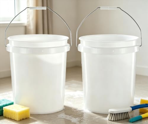 2 Gallon Plastic Bucket 2-Pack with Metal Handle, White