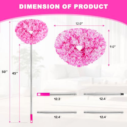 Ceiling Fan Cleaner Duster Reusable Microfiber Ceiling Fan Blade Cleaner Removable Duster with Extension Pole Adjusts 13 to 49.7 Inch for Cleaning Walls Furniture Door Window Top (Rosy White) - color: Rosy White