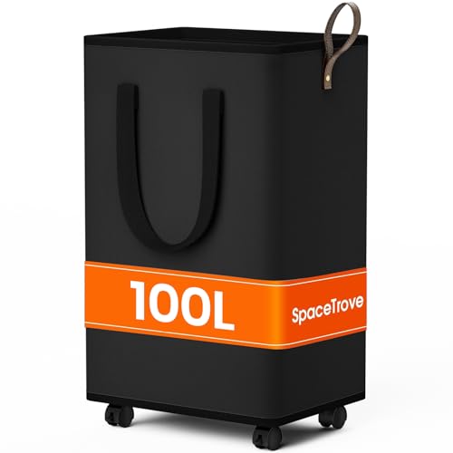 SpaceTrove Rolling Laundry Basket with Wheels, Laundry Hamper, 100L, Black - color: Black, size: 100L