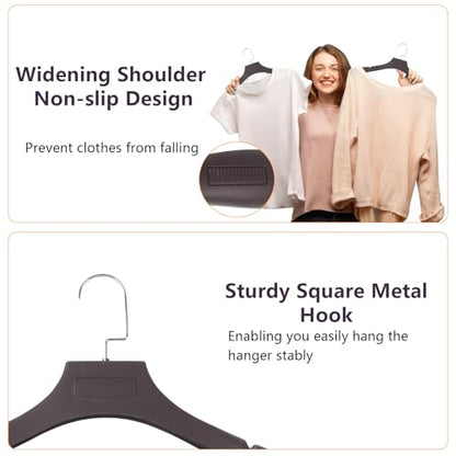 DEDU Suit Hangers for Men 40 Pack, Extra Wide Suit Hanger Non Slip Width 17.7", Thick Plastic Coat Hangers Brown with Metal Hook - color: Brown-40