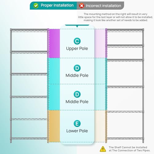 SINGAYE 6 Metal Shelves Wire Shelving Storage Shelf Adjustable Unit Pantry - color: Grey, size: 6 Tier 12"Dx22"Wx69.5"H