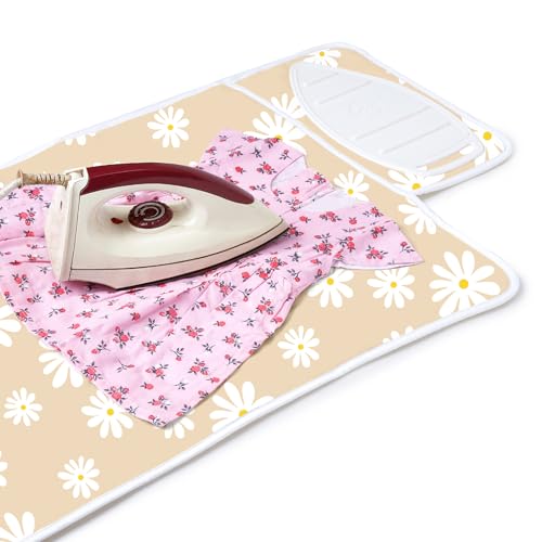 Encasa XO Ironing Mat for Table Top, Heat Resistant Pad, Small, 28"x20" - color: Daisy Beige, size: Small