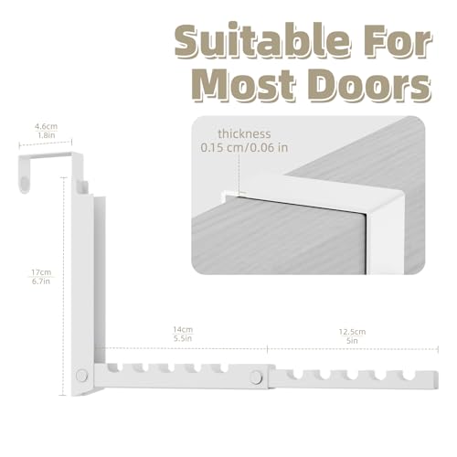 BAKON Folding Over the Door Hanger with 10 Ridges, Compact Over Door Hooks - color: White