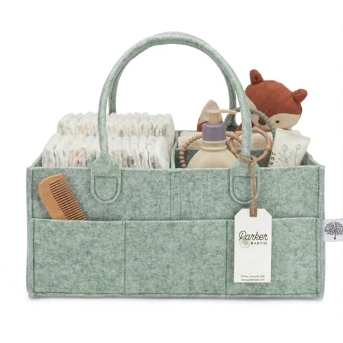 Parker Baby Co. Felt Diaper Caddy Organizer - Large, Sage - color: Sage Green (Heathered Sage Green), size: Large