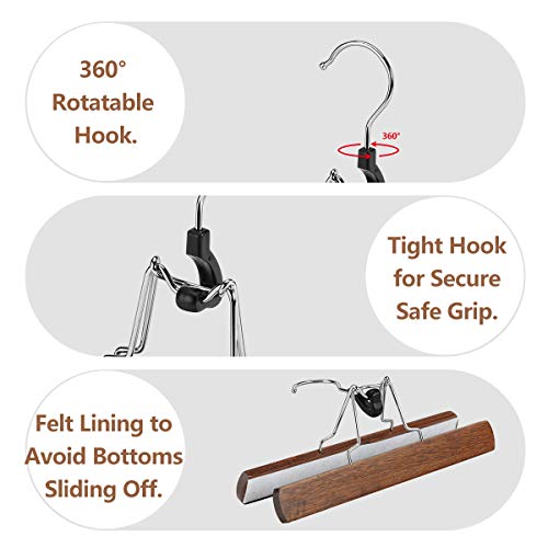 AMKUFO 12 Pack Wooden Pants Hangers with Clips Non Slip Skirt Hangers Walnut Trouser Clamp Hanger Solid Wood Hanger with 360° Swivel Hook - color: Walnut, size: 12 Pack