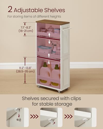 VASAGLE 4-Tier Slide-Out Storage Cart, Slim Kitchen Cart with Wheels - color: Rustic White + Honey Brown, size: 7.9"D