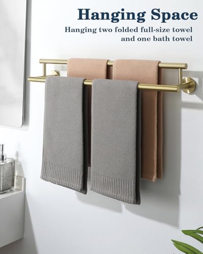 Alise Double Towel Bar Glod,24" Towel Rack for Bathroom Wall Mounted - color: Brushed Gold, size: 24-Inch (2-Bars)