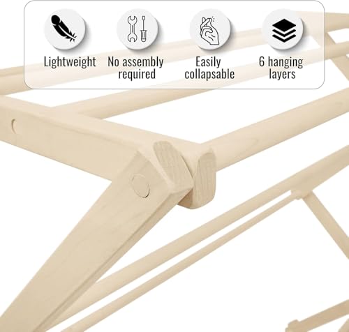 Pennsylvania Woodworks Premium American Maple Clothes Drying Rack - Handcrafted in Pennsylvania - Solid Wood Construction, Collapsible, Eco-Friendly Laundry Solution (X-Large) - color: X-large | Flat Top