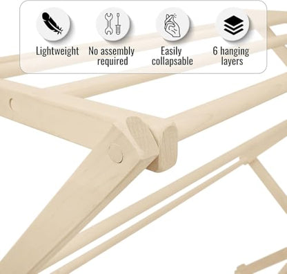 Pennsylvania Woodworks Premium American Maple Clothes Drying Rack - Handcrafted in Pennsylvania - Solid Wood Construction, Collapsible, Eco-Friendly Laundry Solution (X-Large) - color: X-large | Flat Top
