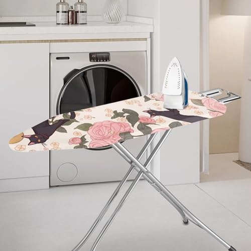 Iron Board Cover Stretchy Table Top Ironing Board with Elastic Edges, Cat Floral Print Non-Slip Iron Board Protector Ironing Accessories - color: Cat Floral