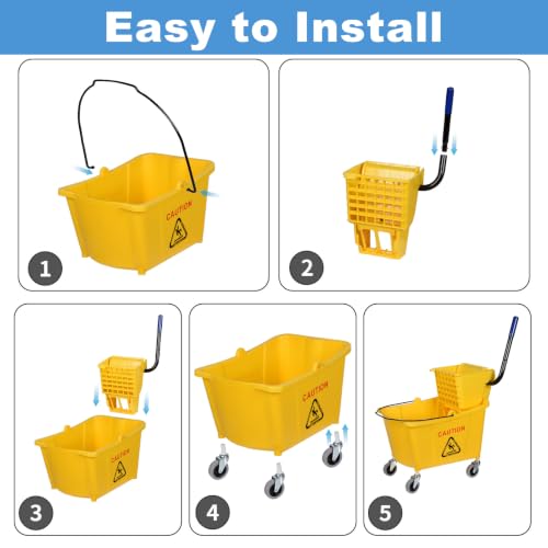 Side-Press Wringer Commercial Mop Bucket on Wheels, 35-Quart