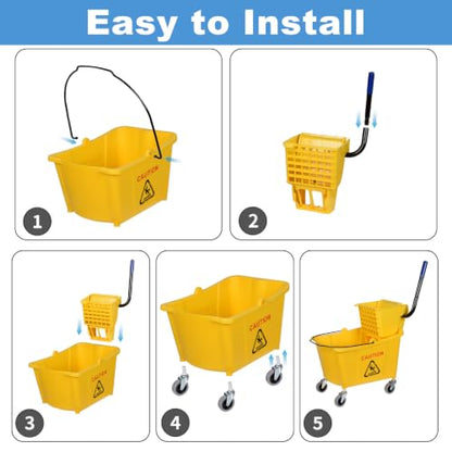 Side-Press Wringer Commercial Mop Bucket on Wheels, 35-Quart