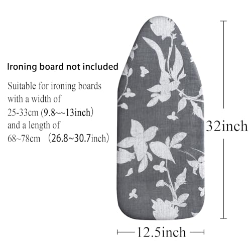 Small Ironing Board Cover Scorch Resistant, Cotton Table top Ironing Board Cover with Padding Heat Reflective Heavy Duty Pad (Grey Floral, 12.5"x32") - color: Grey Floral