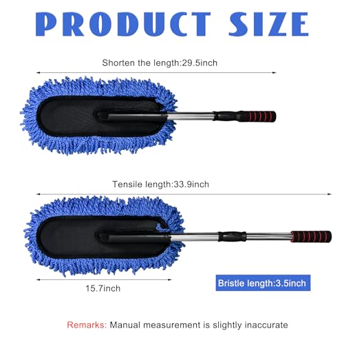 2 PCS Microfiber Car Duster, Scratch Free Auto Exterior Interior Large Dusting Cleaning Brush, Multipurpose Vehicle Dust Cleaner with Extendable Handle, Car Accessories (Blue) - color: Blue