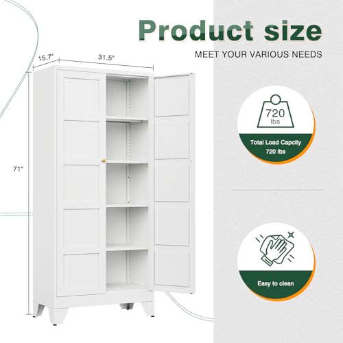 Letaya 71" H Metal Storage Cabinet with 2 Doors and 4 Shelves,Tall Kitchen Pantry Cabinets,Utility Pantry Organizers for Cupboard/Dining/Bathroom/Home Office/Garage (White, 71" H x 16" D x 32" W) - color: White, size: 16"D x 32"W x71"H-C