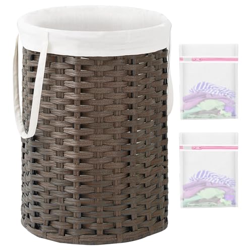 SETVSON Laundry Hamper Laundry Basket Round 19.0Gal (72 L) PE Rattan, Brown - color: Brown, size: 19.0 Gal - 72L
