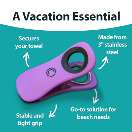 Core Clip Towel Clips for Beach Chairs Pool & Lounge Chairs on Cruise Boat - color: Purple