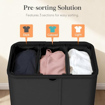 Lifewit 185L 3 Section Laundry Hamper with Lid, Laundry Basket, Black - color: Black, size: 185L