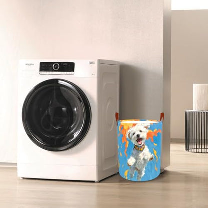 Laundry Basket 15.7x19.7 in White Puppy Autumn Hamper for Bedroom - color: colorful1250