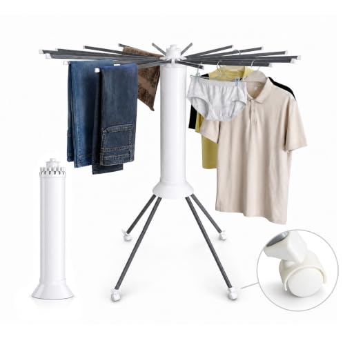 Clothes Drying Rack Foldable with Rolling Wheels, Portable Laundry Drying Rack with 16 Aluminum Arms, Stable 4-Leg Base, 360° Rotating Design for Indoor Outdoor (Single-tier without shoe rack) - size: 1-Tier