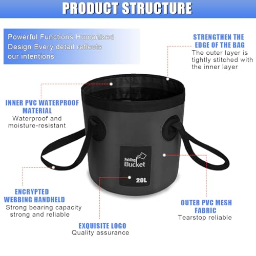 5 Gallon Collapsible Bucket with Handle for Car Washing (Black) - color: Black