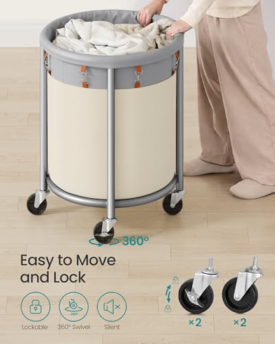 SONGMICS Laundry Basket with Wheels, 29 Gal., Steel Frame, Removable Bag - color: Dove Gray + Cream White, size: 110 L (1-Section)