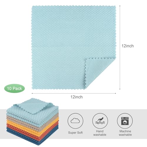 SINLAND Dish Cloth for Washing Dishes Kitchen Washcloth Cleaning Cloth - color: Assorted Color-3, size: 12inchx12inch 10pack
