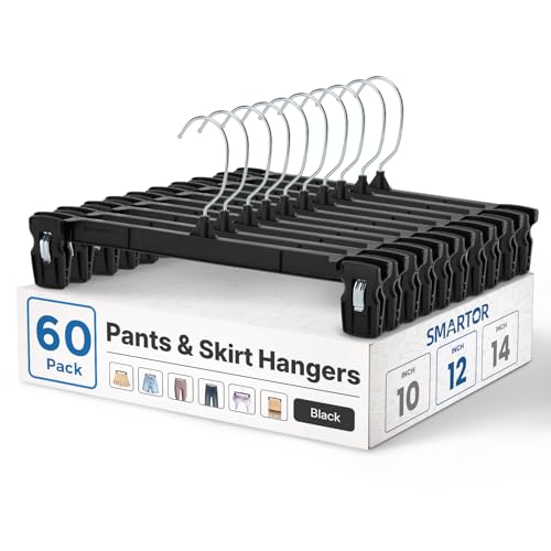Smartor Black Pants Hangers 60 Pack, Skirt Hangers with Clips, 12 Inch - color: 60 Pack, size: 12