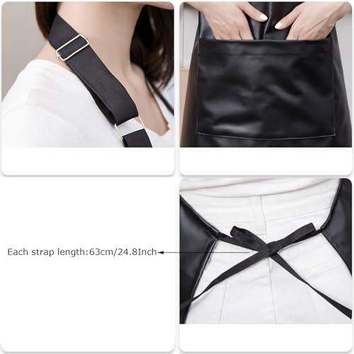 eywlwaar PU Waterproof Apron with One Big Pocket Adjustable Oil Proof Apron for Kitchen Dishwashing Cooking 29.92"x 26.77" - color: Black&coffee-2packs