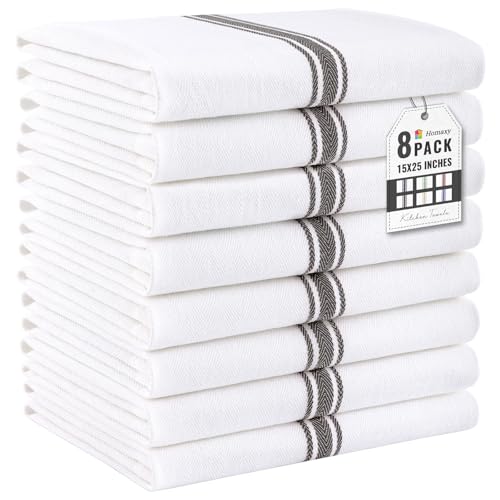 Homaxy 100% Ring Spun Cotton Kitchen Towels 8 Pack, Black Stripe - color: Black Stripe, size: 15" X 25" - 8 Pack