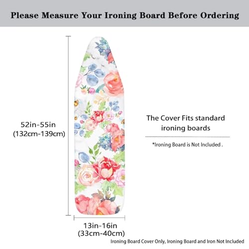 Fresh Floral Ironing Board Cover and Pad with Elastic Edge Waterproof Ironing Board Covers Stain Resistant Hook and Loop Design - color: Fresh Floral