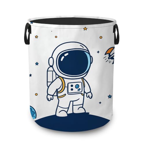 Laundry Hamper,Astronaut Outer Space Collapsible Laundry Basket with Handles,Rocket Planet Waterproof Oxford Cloth Clothes Organizer for Bedroom Bathroom Dorm Nursery,16 x 20 Inch - color: Astronaut Outer Space,Rocket Planet
