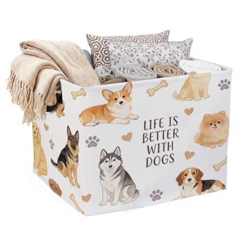 Dog Lover Decor Foldable Laundry Basket Hamper with Handles, 56L Large Capacity Toy Storage Organizer, Collapsible Clothes Hamper for Home Decor and Bedroom Organization. - color: Dog Lover Decor