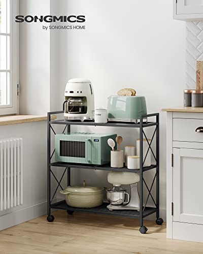 SONGMICS 3-Tier Steel Storage Rack with Wheels, Mesh Shelving Unit - color: Black, size: 3 Tiers (31.5"W)