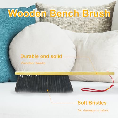 2 Piece Wooden Hand Broom, Dust Brush,Bench Brushes,Soft Bristles, Long Fireplace Brush with Wood Handle for Clothes Household Cleaning, Counters, Beds, Sofas, Car Fireplaces, Benches, Furniture