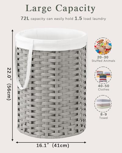 SETVSON Laundry Hamper Laundry Basket Round 19.0 Gal, Gray (No Lid) - color: Gray, size: 19.0 Gal - 72L