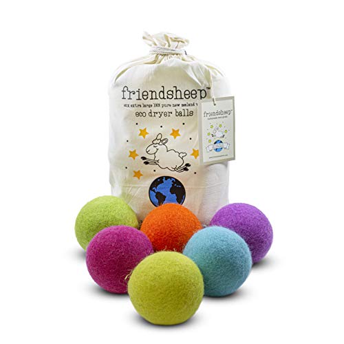 Friendsheep Wool Dryer Balls, Organic Reusable Fabric Softener Alternative for Laundry, Handmade, Fair Trade, Hypoallergenic, Eco-Friendly, Plastic-Free (6 Pack XL - Rainbow Blast) - color: Rainbow Blast, size: 1 Count (Pack of 6)