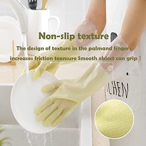 KAQ Dishwashing Gloves - 3 Pairs Reusable Non-Slip Rubber Kitchen Gardening Household Gloves - color: Medium