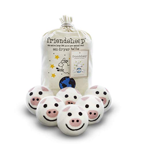 Friendsheep Wool Dryer Balls, Organic Reusable Fabric Softener Alternative for Laundry, Handmade, Fair Trade, Hypoallergenic, Eco-Friendly, Plastic-Free (6 Pack XL – Pig- Piggy Band) - color: Piggy Band, size: 1 Count (Pack of 6)