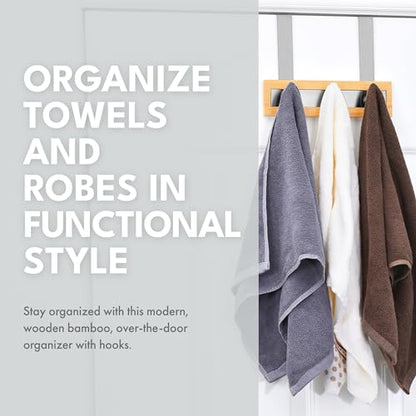 ToiletTree Products Bamboo Stainless Steel Over-the-Door Towel Hooks - Durable Coat, Clothes, and Towel Rack to Use in the Bathroom, Laundry Room, and Closet - 3 Hooks - size: 3 Hook